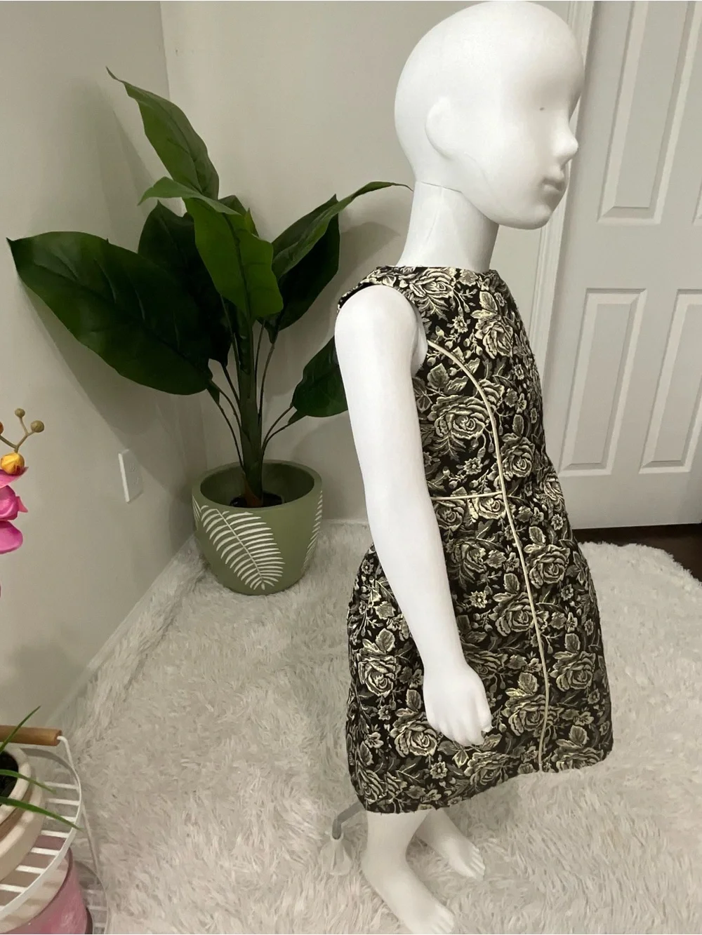 The Children's Place Black and Gold Floral Jacquard Party Dress